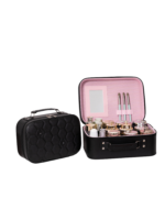 Vanity case rigide pour le maquillage avec perles noir motif nid dabeille et placements pour pinceaux et miroir rectangulaire L Vanity case rigide pour le maquillage avec perles noir motif nid dabeille et placements pour pinceaux et miroir rectangulaire L