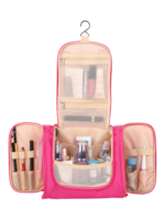 Grande trousse de toilette colorée à suspendre unisexe avec plusieurs pochettes et compartiments en tissu rose organisation pratique des produits de soin Grande trousse de toilette colorée à suspendre unisexe avec plusieurs pochettes et compartiments en tissu rose organisation pratique des produits de soin