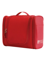 Grande trousse de toilette colorée à suspendre unisexe avec plusieurs pochettes et compartiments rouge en tissu léger pratique pour voyage
