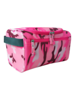 Trousse de toilette militaire camouflage pour homme pochette et compartiments crochet à suspendre rose compacte avec zip et poignée
